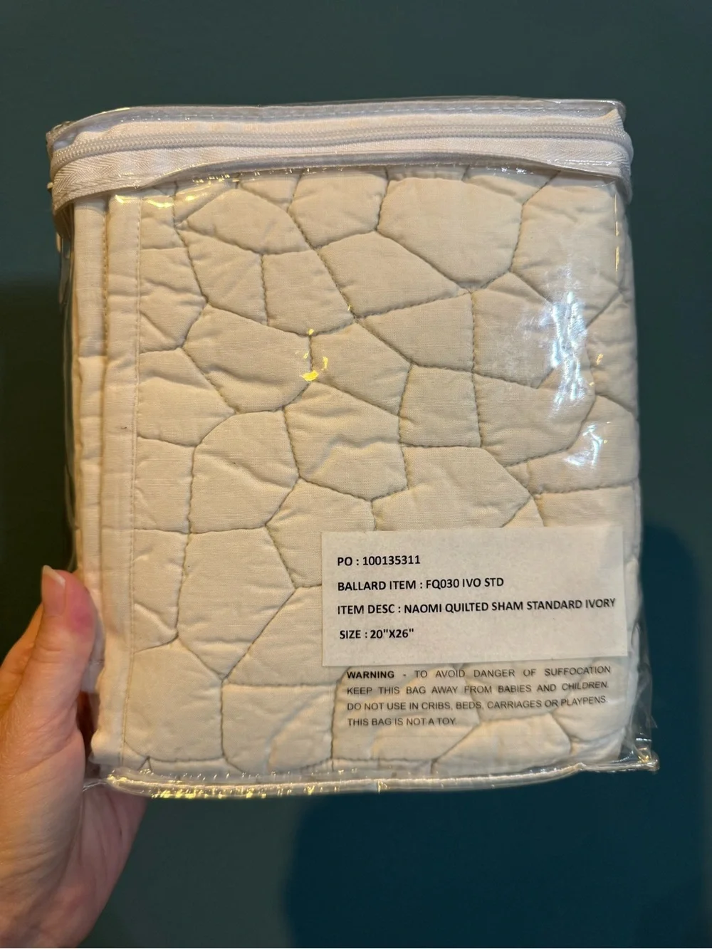 New Ballard Designs Naomi Quilted standard Sham (Giraffe Pattern) in Ivory
